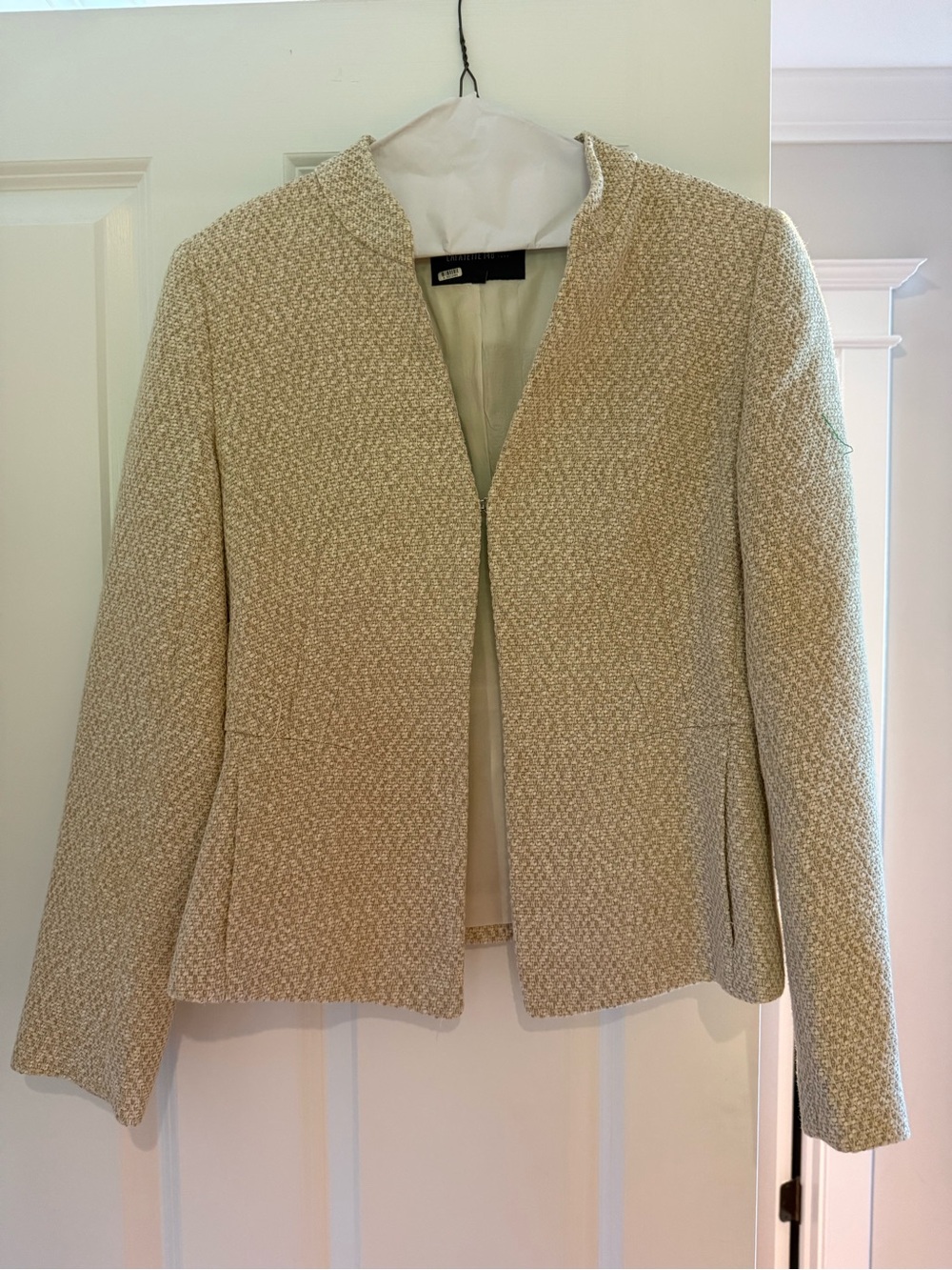 Lafayette 148 New York Cream Textured Open-Front Blazer